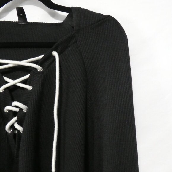 SHEIN - Curve | 2XL | Black Lace-Up Long Sleeve Waffle Knit Hooded Top - Picture 6 of 15